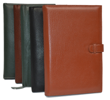 black, tan, green and camel leather pocket padholders.